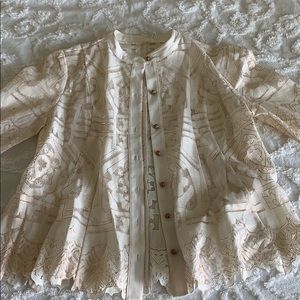 Anthropologie cream and rose gold lace shell- S